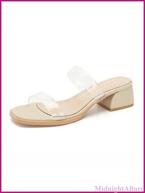Women's Clear Strap Slide Sandals Square Toe Block Heel Open Toe Slip On